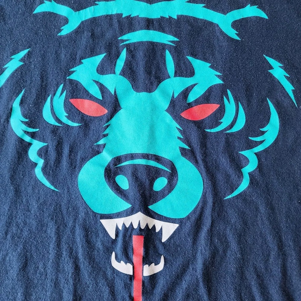 Mishka MNWKA Big Bear Face Logo Graphic Shirt Mens Large Navy Turquoise Dog Wolf - Picture 3 of 6